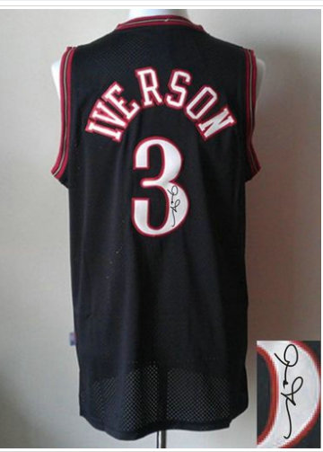 Philadelphia 76ers Revolution 30 Autographed #3 Allen Iverson Black Stitched NBA Jersey