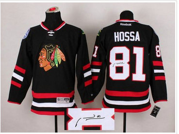 Chicago Blackhawks #81 Marian Hossa Black Autographed Stitched NHL Jersey