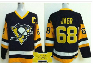 Pittsburgh Penguins #68 Jaromir Jagr Black CCM Throwback Autographed Stitched NHL Jersey