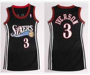 Women NBA 76ers #3 Allen Iverson Black Dress Stitched NBA Jersey