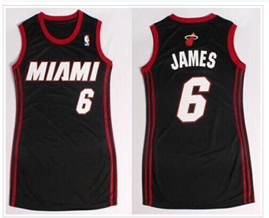 Women NBA Heat #6 LeBron James Black Dress NBA Jersey