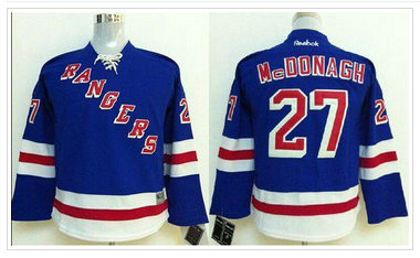 Youth NHL New York Rangers #27 Ryan McDonagh Blue Home NHL Jersey