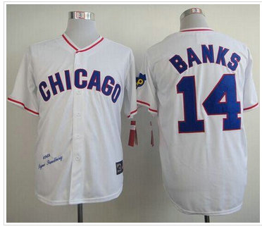Chicago Cubs Mitchell And Ness 1968 Cubs #14 Ernie Banks White Throwback Stitched Baseball Jersey