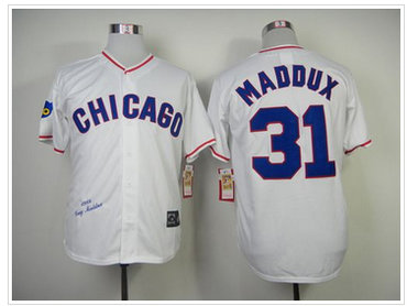 Chicago Cubs Mitchell And Ness 1988 #31 Greg Maddux White Throwback Stitched Jersey