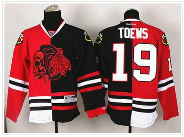 Chicago Blackhawks #19 Jonathan Toews Red-Black Split Red Skull Stitched NHL Jersey