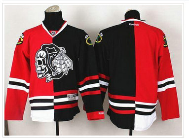 Chicago Blackhawks Blank Red-Black Split White Skull Stitched NHL Jersey