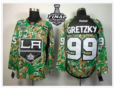Los Angeles Kings #99 Wayne Gretzky Camo Veterans Day Practice 2014 Stanley Cup Finals Stitched NHL Jersey