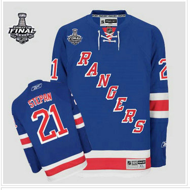 New York Rangers #21 Derek Stepan Blue With 2014 Stanley Cup Finals Stitched NHL Jersey