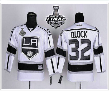 Youth NHL Los Angeles Kings #32 Jonathan Quick White Road 2014 Stanley Cup Finals Stitched Youth NHL Jersey