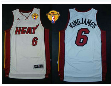 Miami Heat #6 LeBron James White Nickname King James Finals Patch Stitched NBA Jersey Miami Heat #6 LeBron James White Nickname King James Finals Patch Stitched NBA Jersey
