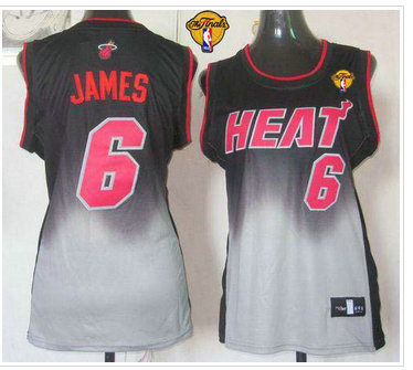 Women NBA Miami Heat #6 LeBron James Black-Grey With Finals Patch Fadeaway Fashion Stitched NBA Jersey