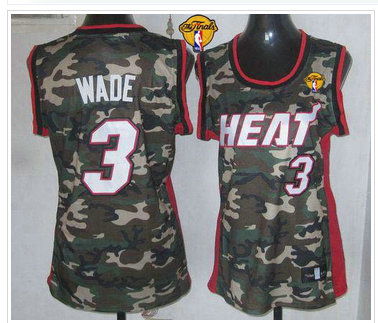 Women NBA Miami Heat #3 Dwyane Wade Camo With Finals Patch Stealth Collection Stitched NBA Jersey