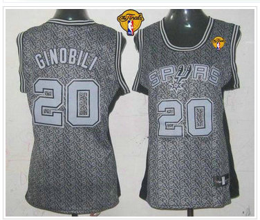 Women NBA Spurs #20 Manu Ginobili Grey With Finals Patch Static Fashion Stitched NBA Jersey