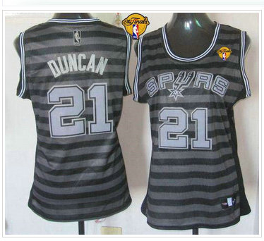 Women NBA Spurs #21 Tim Duncan Black-Grey With Finals Patch Groove Stitched NBA Jersey