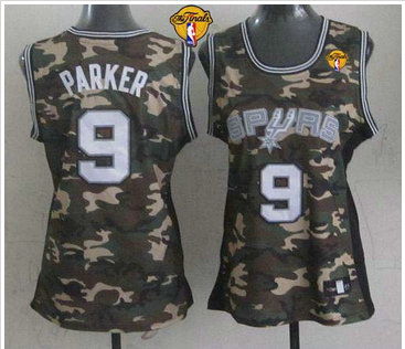 Women NBA Spurs #9 Tony Parker Camo With Finals Patch Stealth Collection Stitched NBA Jersey