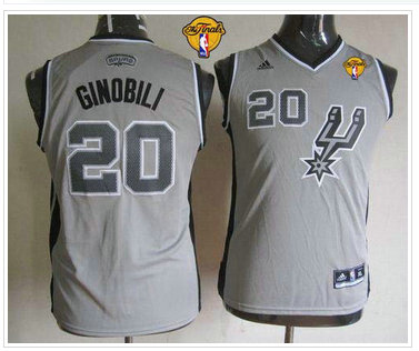 Youth NBA San Antonio Spurs #20 Manu Ginobili Grey With Finals Patch Stitched NBA Jersey