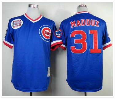 Chicago Cubs #31 Greg Maddux Blue Mitchell and Ness Throwback Baseball Jersey