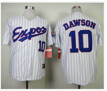 Montreal Expos #10 Andre Dawson White Blue Strip Mitchell and Ness 1982 Throwback Baseball Jersey