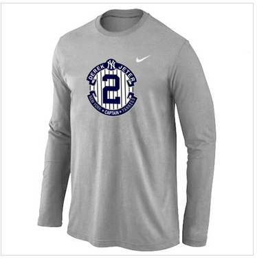 New Derek Jeter New York Yankees Official Final Season Commemorative Logo Long Sleeve T-Shirt Light Grey