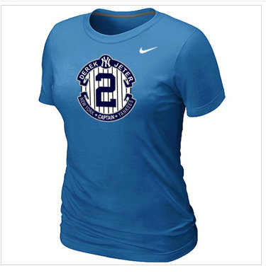 New Derek Jeter New York Yankees Official Final Season Commemorative Logo Women's Blended T-Shirt L.blue