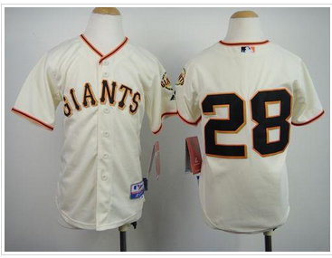 Youth MLB San Francisco Giants #28 Buster Posey White 2010 World Series Patch Baseball Jersey
