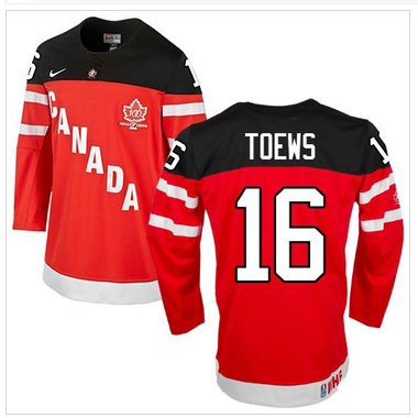 Team Canada Olympic #16 Jonathan Toews Red 100th Anniversary Stitched NHL Jersey