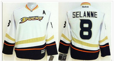 Youth NHL Anaheim Ducks #8 Teemu Selanne White Stitched NHL Jersey