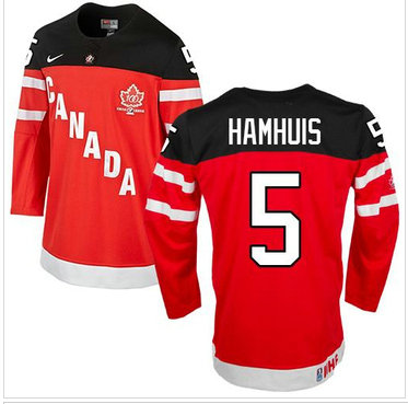 Olympic CA. #5 Dan Hamhuis Red 100th Anniversary Stitched NHL Jersey