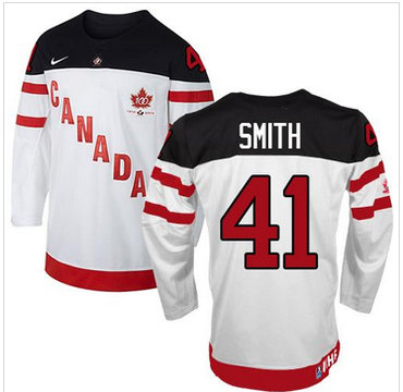 Olympic CA. #41 Mike Smith White 100th Anniversary Stitched NHL Jersey