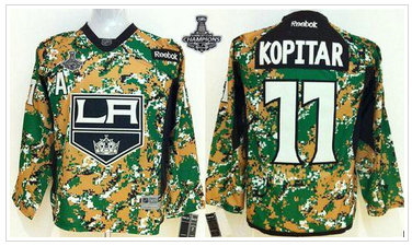 Youth NHL Los Angeles Kings #11 Anze Kopitar Camo Veterans Day Practice 2014 Stanley Cup Champions Jersey