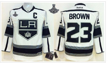 Youth NHL Los Angeles Kings #23 Dustin Brown White Road 2014 Stanley Cup Champions Jersey