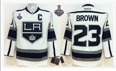 Youth NHL Los Angeles Kings #23 Dustin Brown White Road 2014 Stanley Cup Finals Jersey