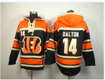 Cincinnati Bengals #14 Andy Dalton Orange Sawyer Hooded Sweatshirt Stitched Jersey