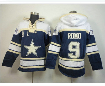 Dallas Cowboys #9 Tony Romo White-Blue Sawyer Hooded Sweatshirt Stitched Jersey