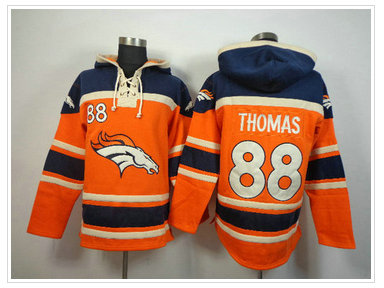 Denver Broncos #88 Demaryius Thomas Blue-Orange Sawyer Hooded Sweatshirt Stitched Jersey