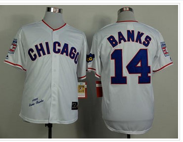 Chicago Cubs Mitchell And Ness 1968 Cubs #14 Ernie Banks White Throwback Stitched Baseball Jersey
