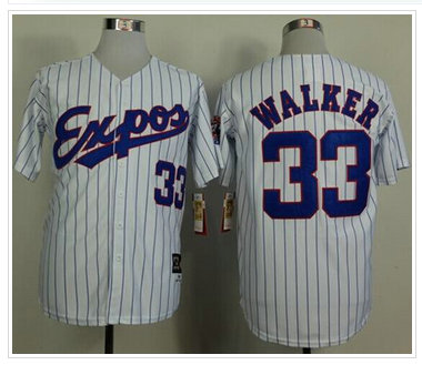 Montreal Expos #33 Larry Walker White(Black Strip) Mitchell And Ness 1982 Throwback Stitched Baseball Jersey