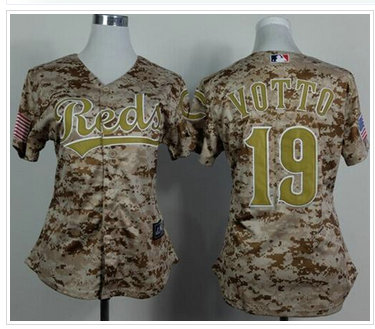 Women's MLB Cincinnati Reds #19 Joey Votto Camo Cool Base Stitched Baseball Jersey