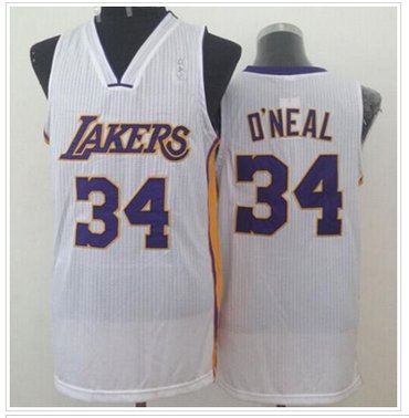 Los Angeles Lakers #34 Shaquille O'Neal White New Throwback Stitched NBA Jersey
