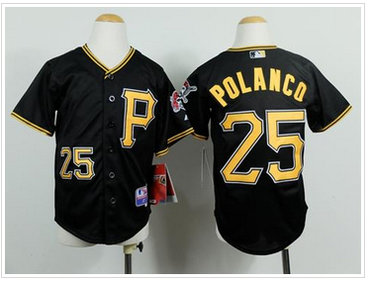 Youth MLB Pittsburgh Pirates #25 Gregory Polanco Black Cool Base Stitched Baseball Jersey