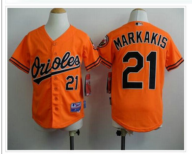 Youth MLB Baltimore Orioles #21 Nick Markakis Orange Cool Base Stitched Baseball Jersey