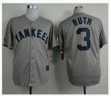 Mitchell And Ness 75TH Yankees #3 Babe Ruth Grey Throwback Stitched Baseball Jersey