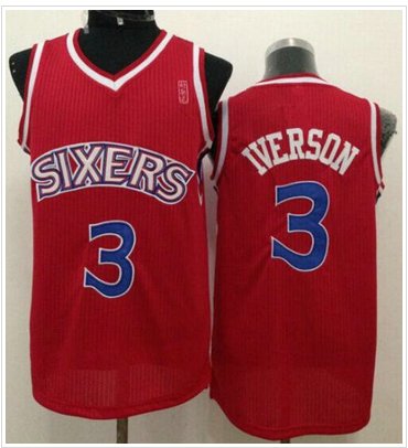 Philadelphia 76ers #3 Allen Iverson Red New Throwback NBA Jersey