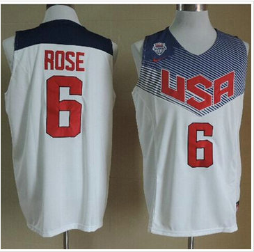 NEW 2014 Team USA #6 Derrick Rose White Stitched NBA Jersey