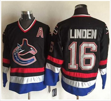 Vancouver Canucks #16 Trevor Linden Black Blue CCM Throwback Stitched NHL Jersey