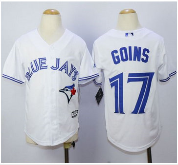 Youth Blue Jays #17 Ryan Goins White Cool Base Stitched Baseball Jersey