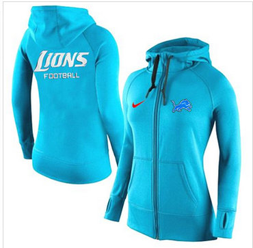 Women Nike Detroit Lions Full-Zip Performance Hoodie Light Blue