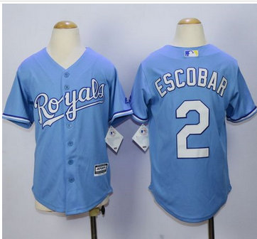 Youth Royals #2 Alcides Escobar Light Blue Alternate 1 Cool Base Stitched MLB Jersey