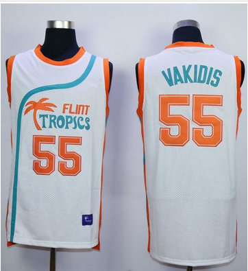 Flint Tropics #55 Vakidis White Semi-Pro Movie Stitched Basketball Jersey Flint Tropics #55 Vakidis White Semi-Pro Movie Stitched Basketball Jersey