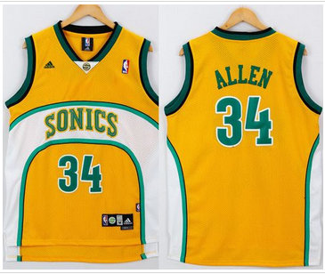 Oklahoma City Thunder #34 Ray Allen Yellow White SuperSonics Throwback Stitched NBA Jersey
